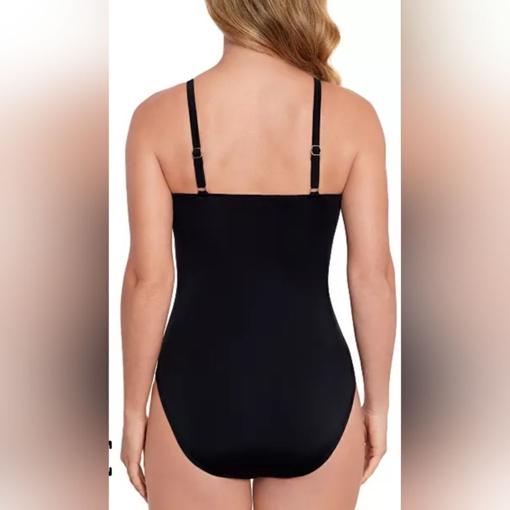 SWIM SOLUTIONS Tummy Control Mesh Insert Swimsuit NWT sz 10 black/white - Picture 2 of 5